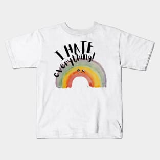 I Hate Everything, Kawaii Watercolor Rainbow - Sarcastic Cute Hater (white t-shirt) Kids T-Shirt